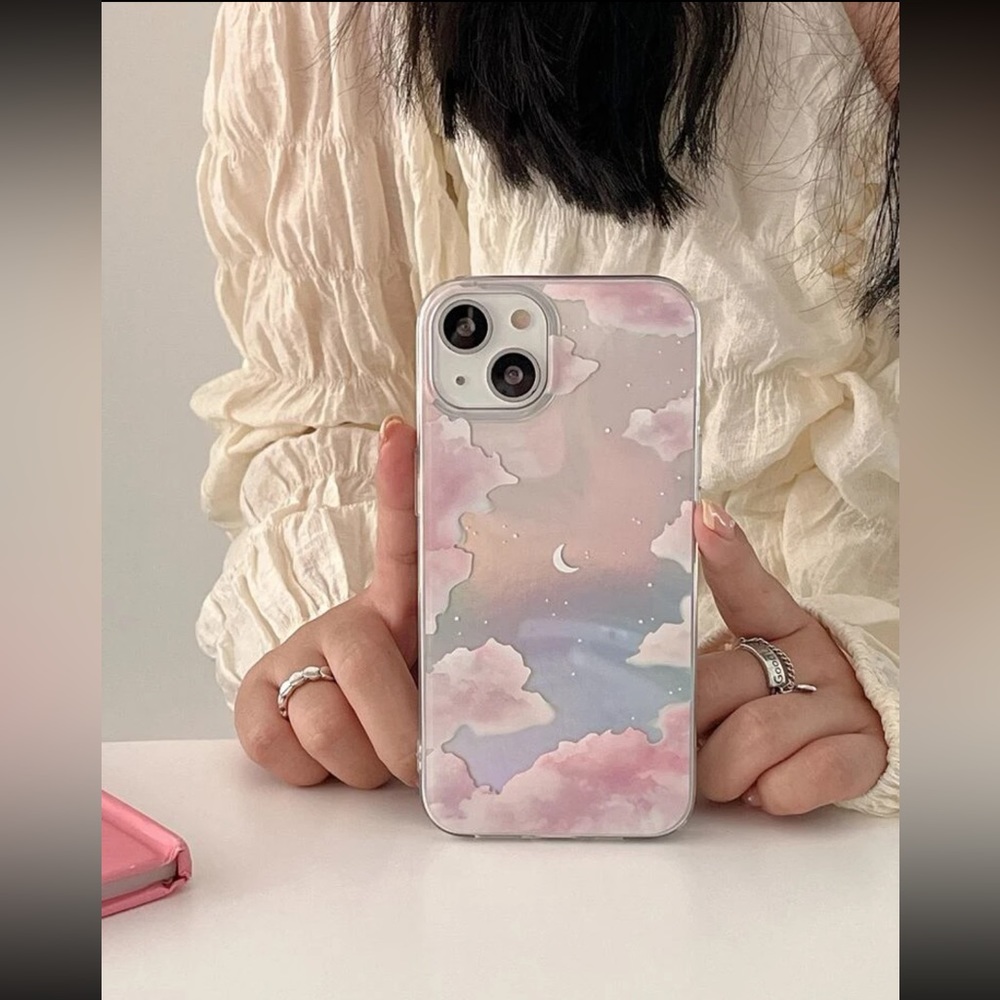 Iphone 14 pro dreamy lucky girl moon and clouds phone case